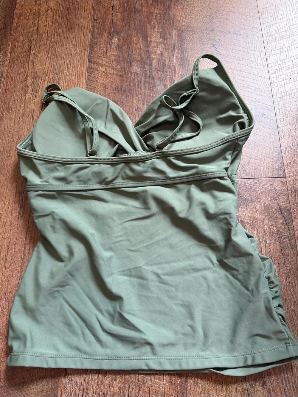 Olive Ruched Tankini Set - Two Piece Swimwear